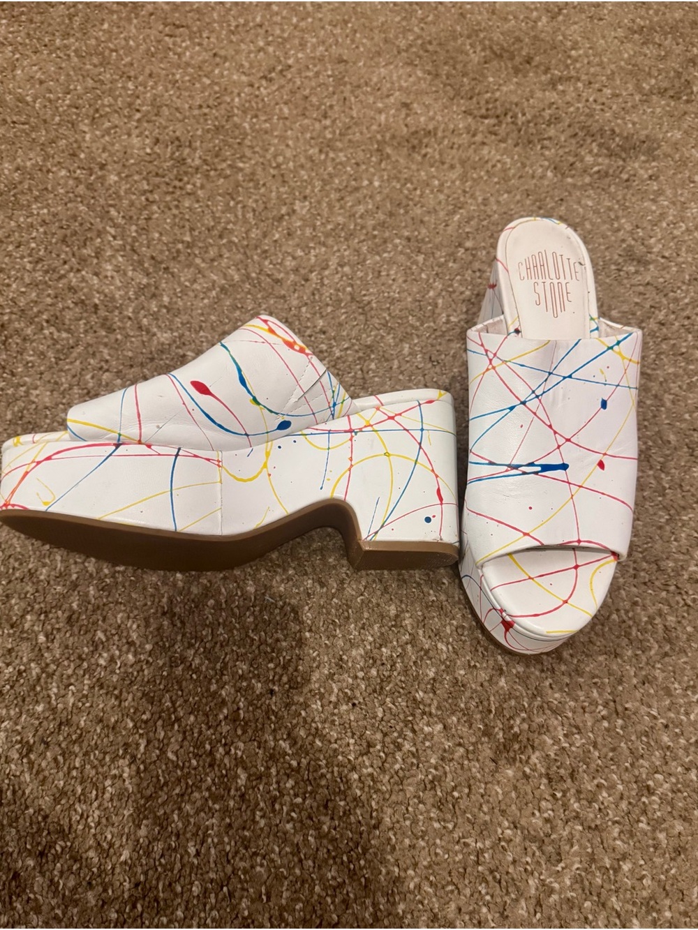 Charlotte Stone White Paint-Splatter Mule Sandals - Picture 4 of 4